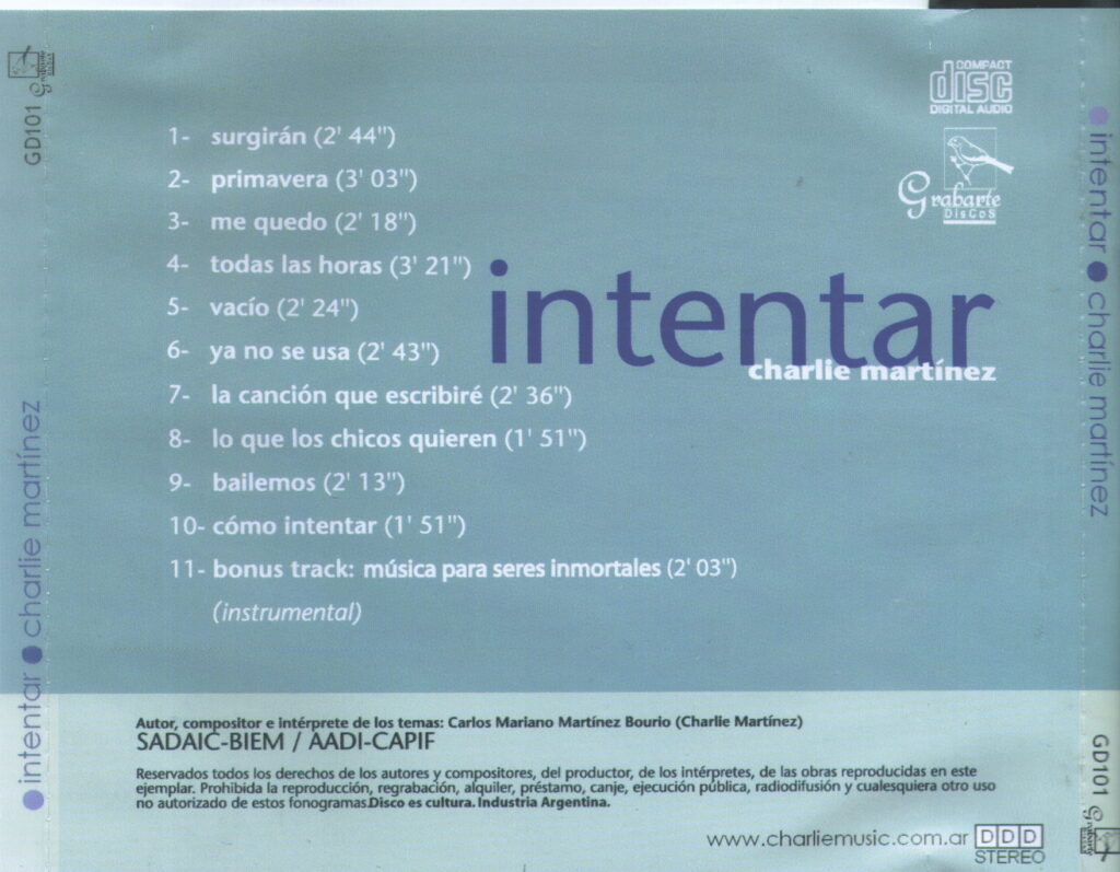 CD Intentar de Charlie Martinez - Contraportada externa